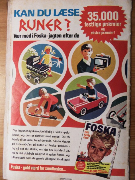 Kan du læse runer? Eller kan du lære det med Foska havregryn! Kan overhovedet ikke huske Foska, det må være fra før min tid. Men jeg er imponeret over de grafiske tegninger!